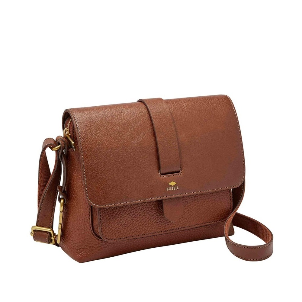 FOSSIL Kinley Leather Small Crossbody Shoulder‎ Purse Solid Brown Authentic New